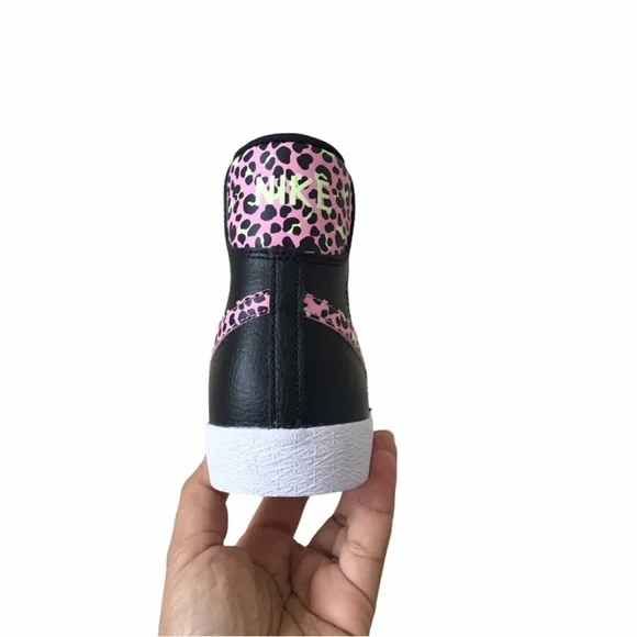 Nike Blazer Mid Black and Pink Leopard Print Sneakers - Picture 6 of 7